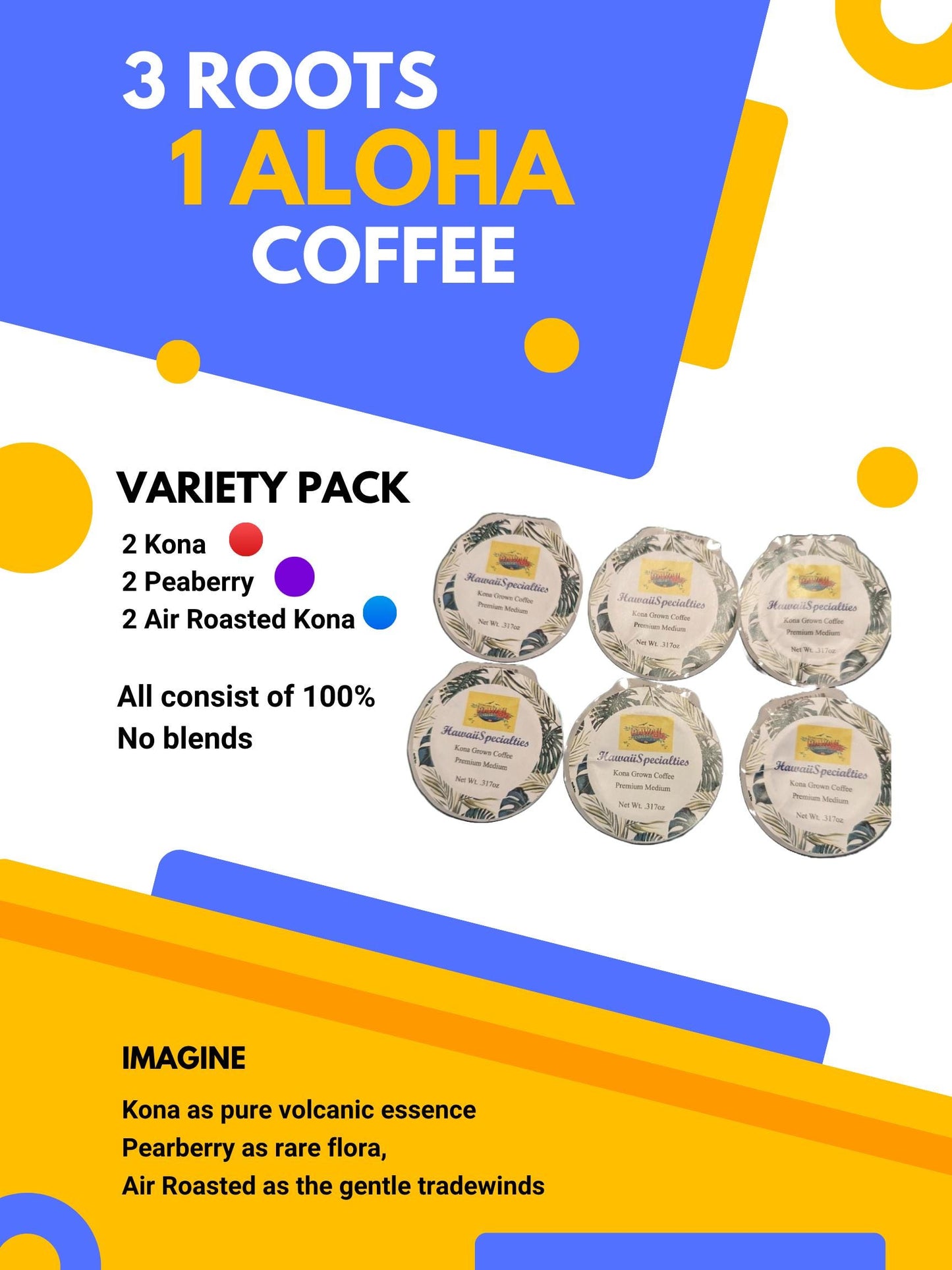 100% Hawaiian Coffee Single Serve Sampler Kona, Pearberry, Air Roasted – No Blends