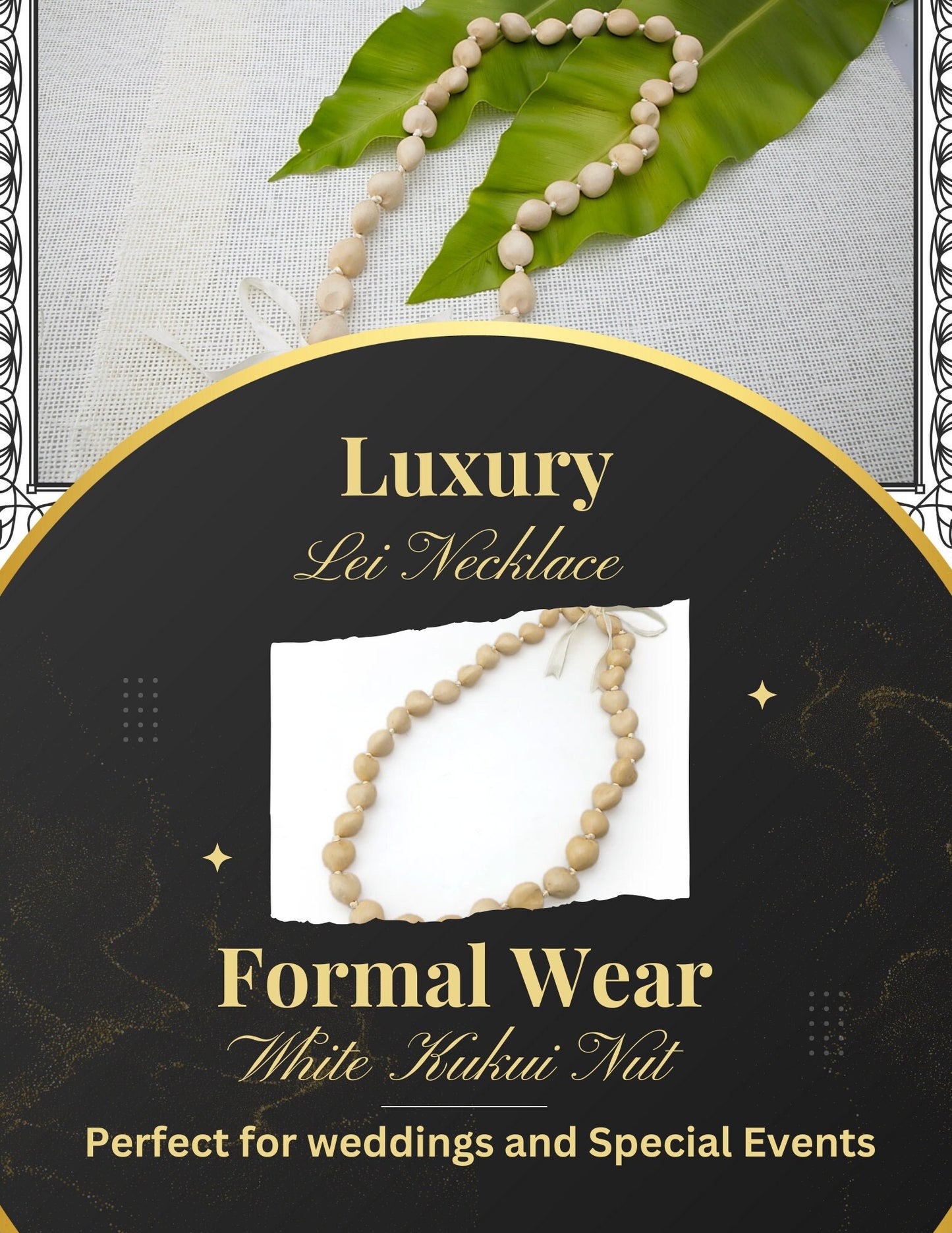 Formal White Kukui Nut Specialty Lei Wedding Royalty Lei