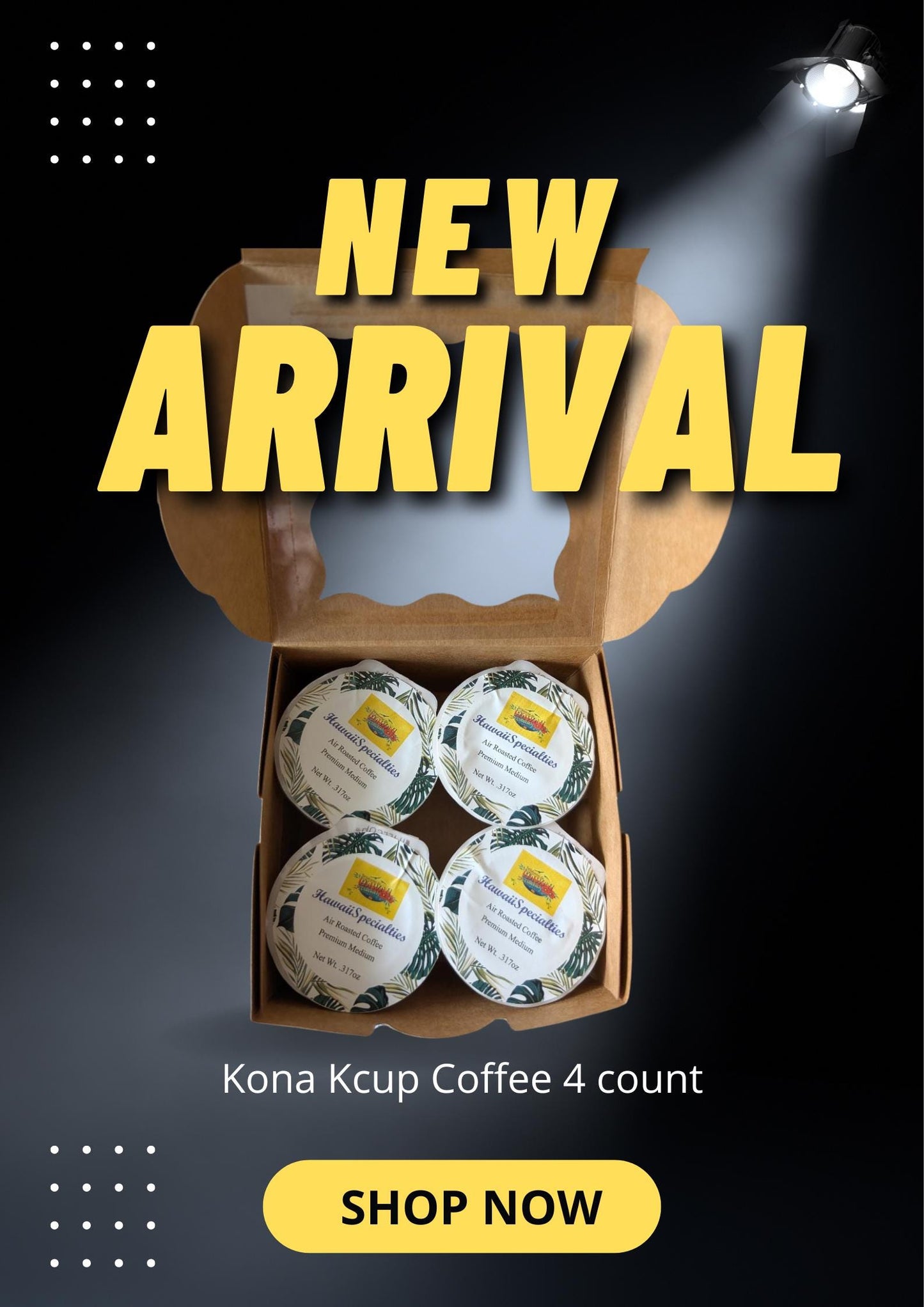 100% Kona Coffee K-Cups – Hawaiian Medium Roast, 4 Count