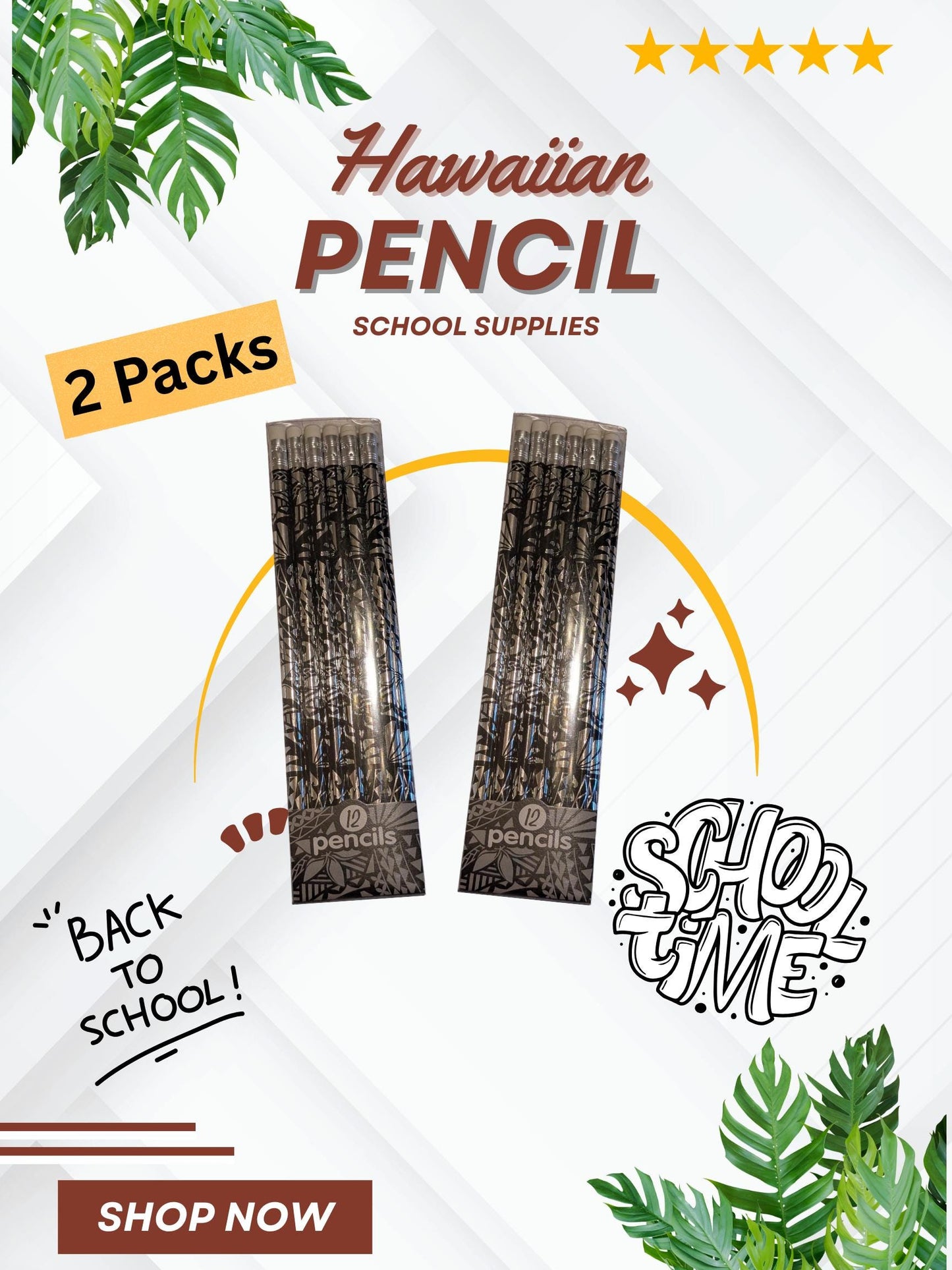 Hawaiian Print Pencils Back to School Teacher Kid Gift 2 pack - 12 count
