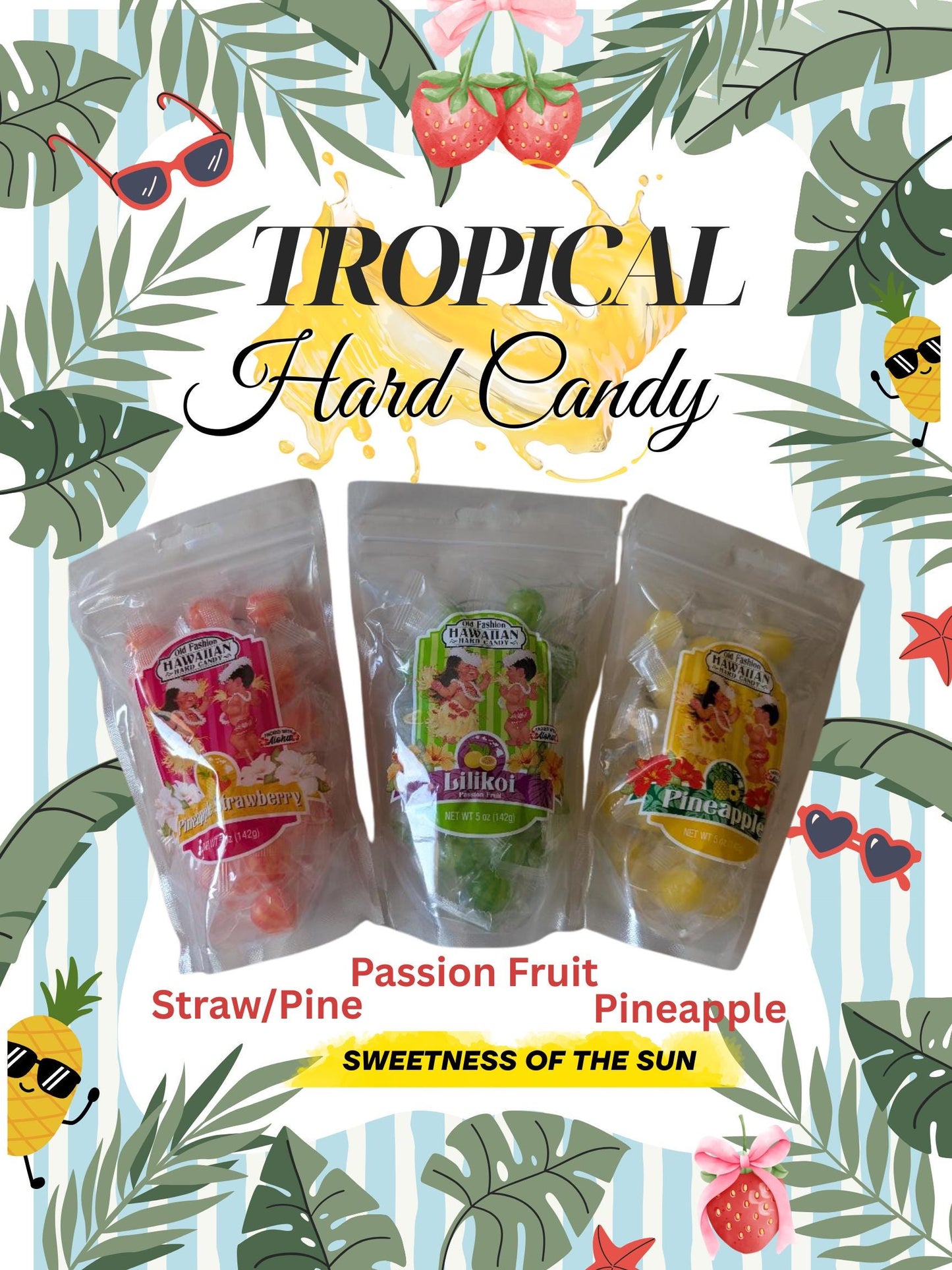 Hawaiian Fruit Candy – Tropical Hard Candy MultiPack (3-Pack, Pineapple, Lilikoi, Strawberry/Pineapple, Gift-Ready)