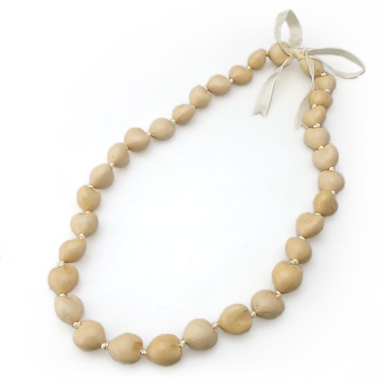 Formal White Kukui Nut Specialty Lei Wedding Royalty Lei