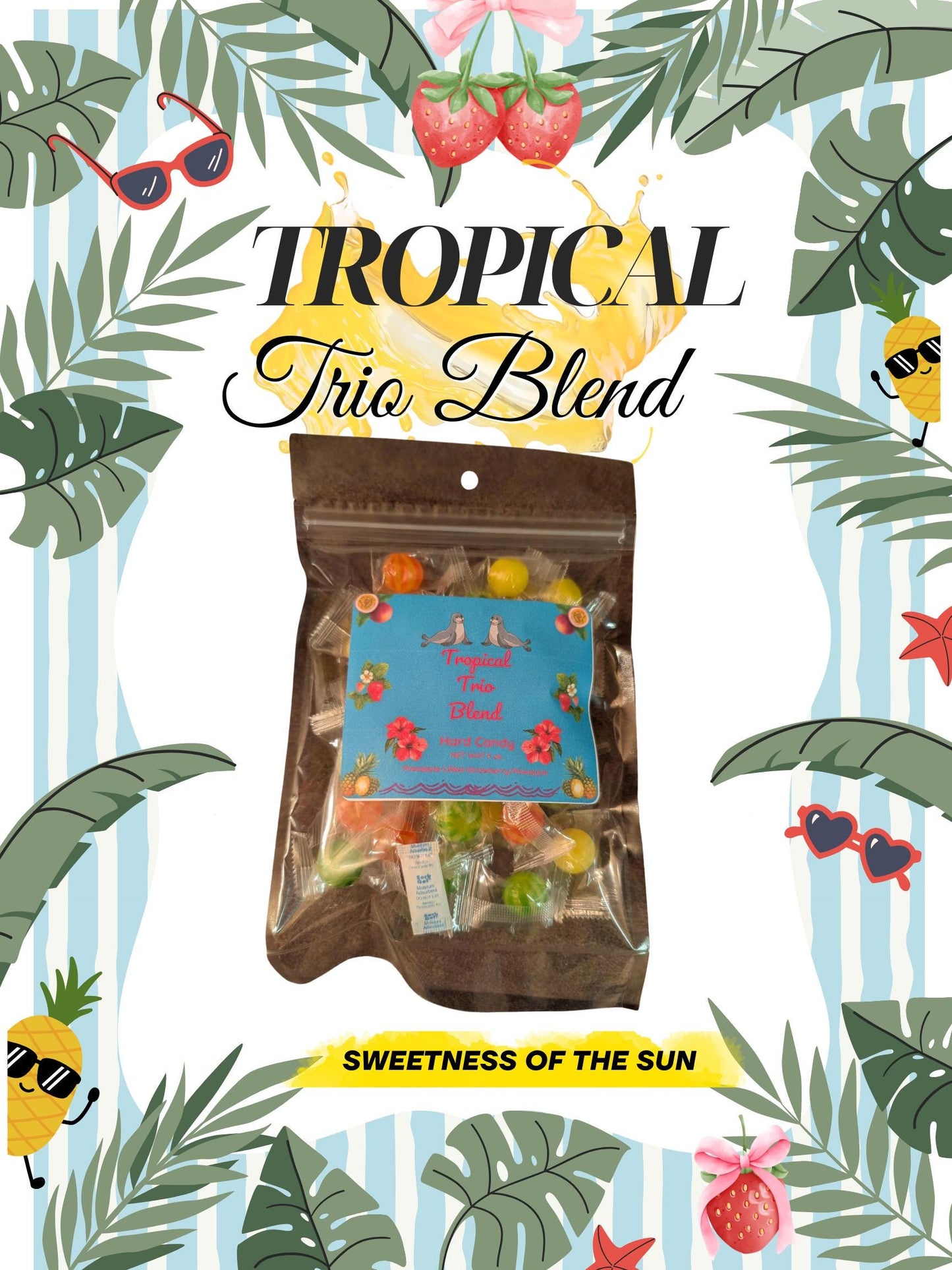 Tropical Trio Hard Candy Blend Pineapple, Lilikoi, Strawberry/Pineapple Fusion Gift Giving 5oz