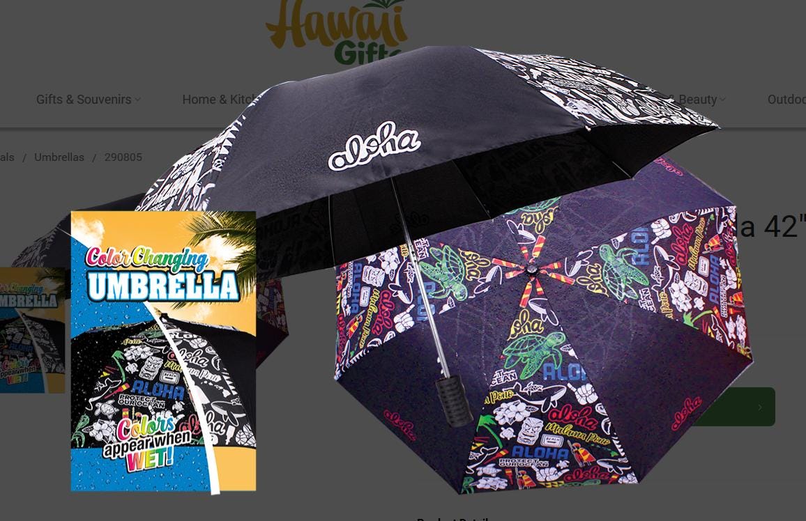 Color Changing Hawaiian Umbrella – 42” Mix Plate Compact Travel Umbrella with Tropical Design
