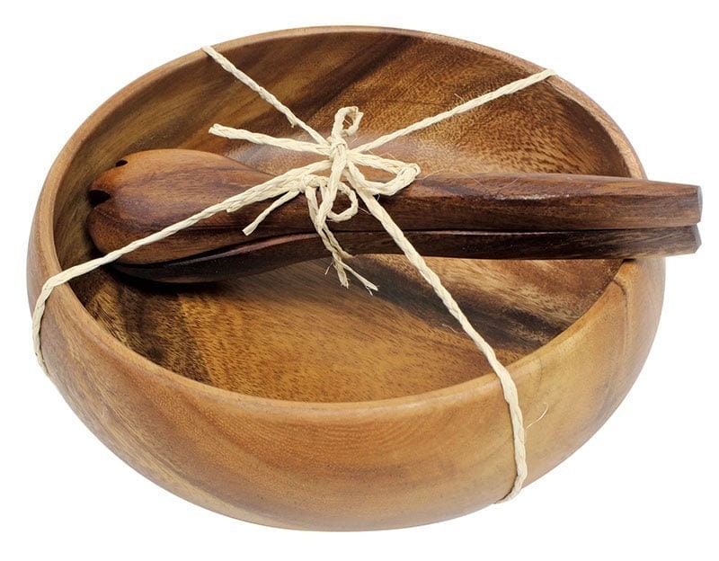 Handmade Wooden Salad Bowl Set – Rustic 3‑Piece Serving Bowls Gift