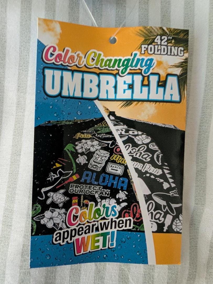 Color Changing Hawaiian Umbrella – 42” Mix Plate Compact Travel Umbrella with Tropical Design