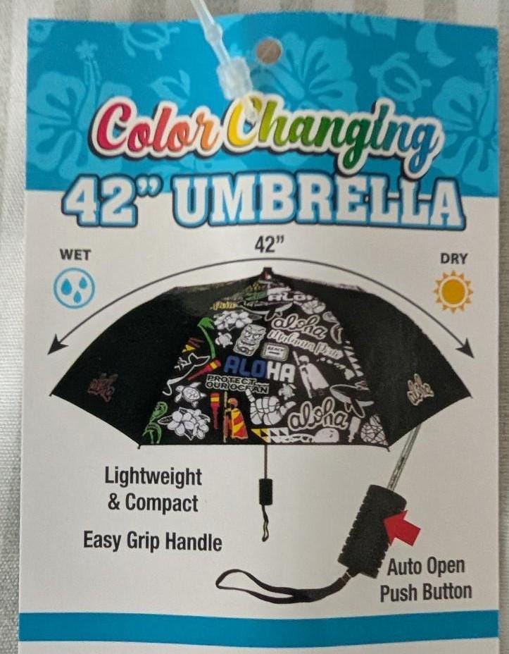 Color Changing Hawaiian Umbrella – 42” Mix Plate Compact Travel Umbrella with Tropical Design