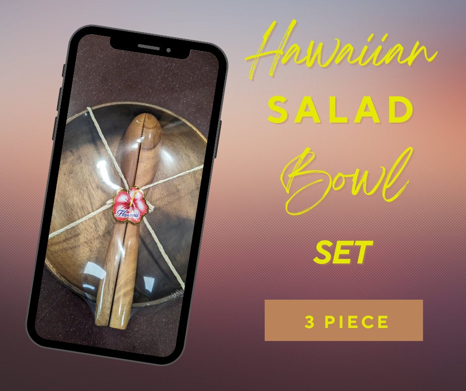 Handmade Wooden Salad Bowl Set – Rustic 3‑Piece Serving Bowls Gift