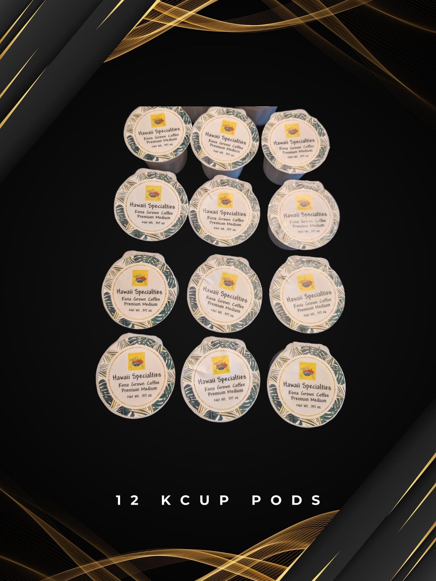 100% Kona Coffee K-Cups - Medium Roast - Hawaiian Single Serve Pods (12 Pack)