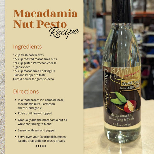 Hawaiian Macadamia Nut Cooking Oil, Pure Cold Pressed Gourmet Oil, 12.7 oz