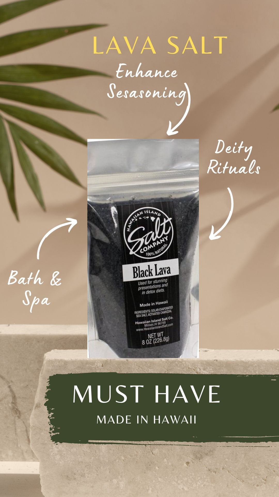 Hawaiian Black Lava Salt: Bath, Spa & Rituals - 8 oz