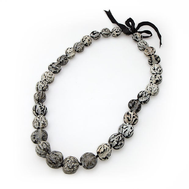 Vintage Black and White Kukui Nut Lei Specialty Lei