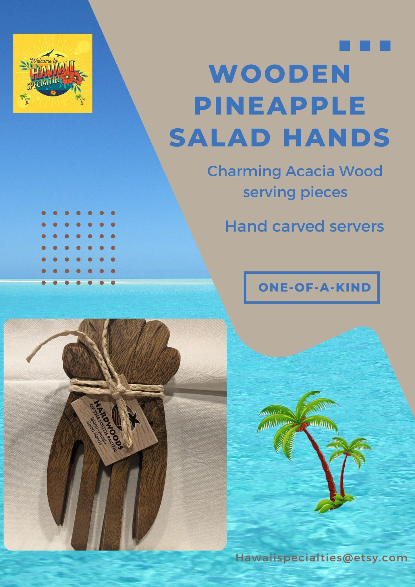 Wooden Pineapple Salad Hands – Tropical Serving Utensil for Kitchen & Dining