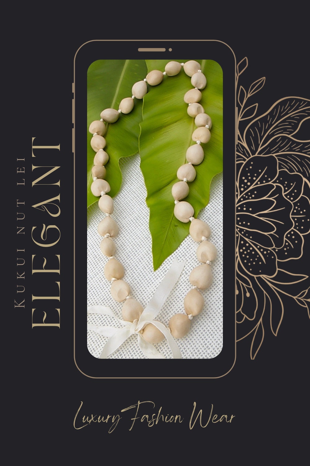 Formal White Kukui Nut Specialty Lei Wedding Royalty Lei